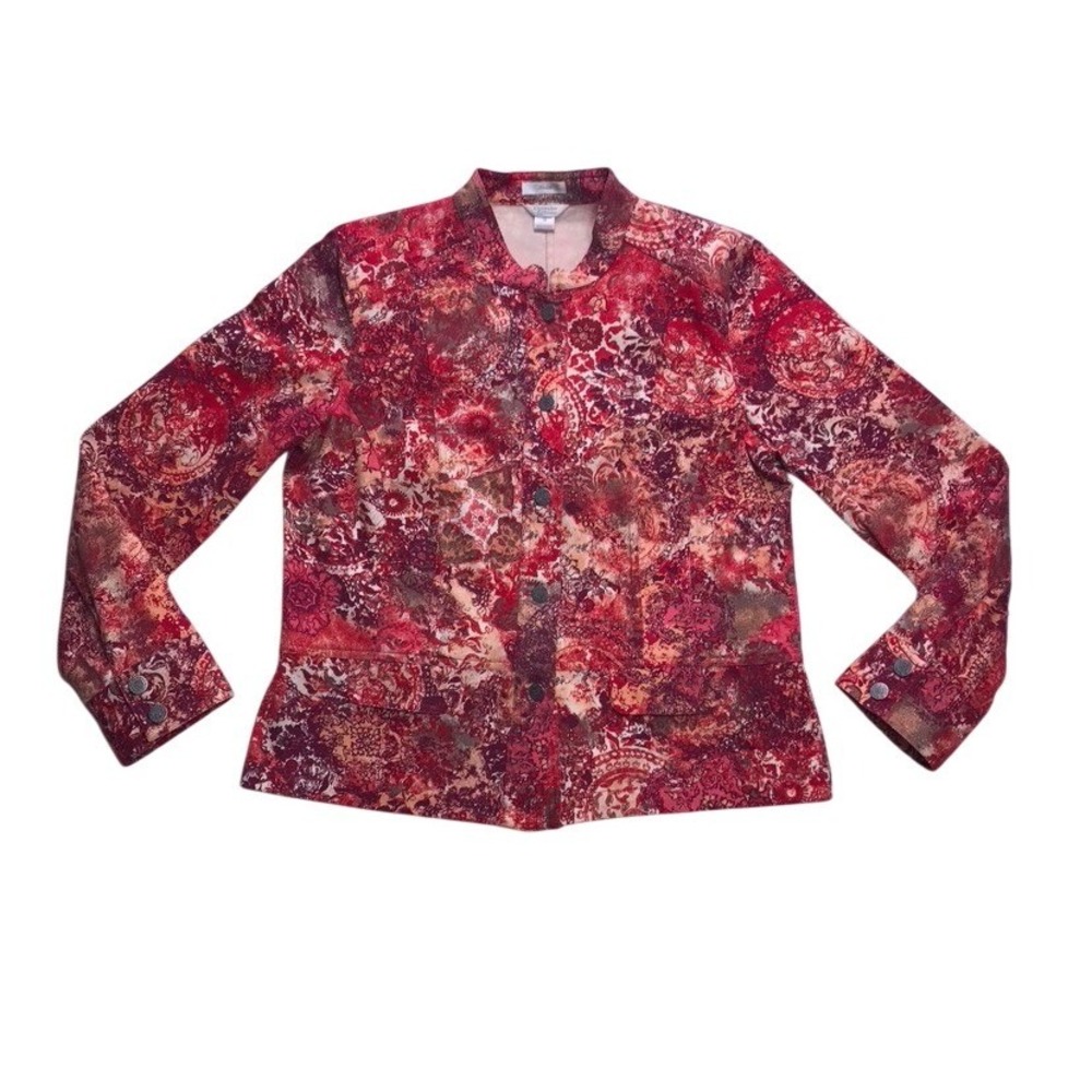 Christopher & Banks Jacket Womens M Red Excellent Paisley Stretch Button Front